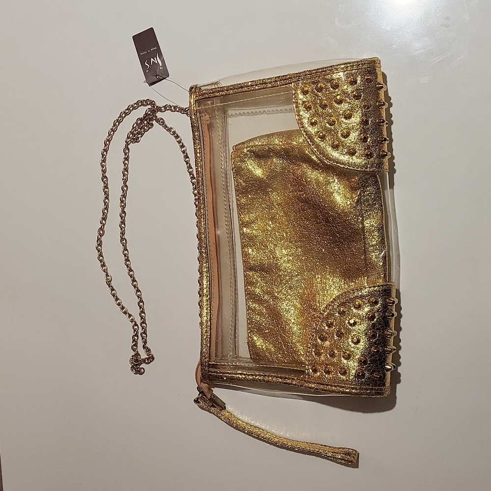 PVC Transparent Crossbody or Wristlet Bag, Gold, 2 Piece